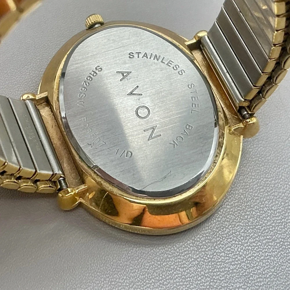 Avon Watch Women's Gold Tone Rhinestone Oval Expansion Band 36mm NEW BATTERY
